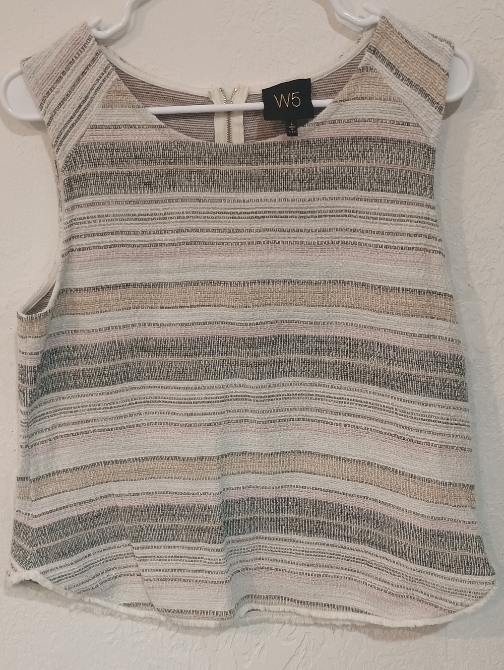 W5 Sleeveless Striped Knit Camisole in White, Tan & Gray